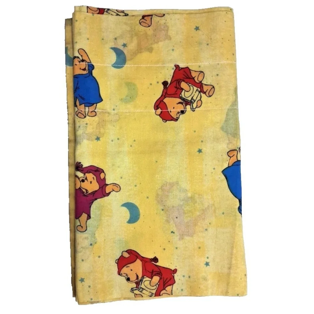 Vtg Disney Winnie the Pooh Nursery Window Valance 84x15 Yellow Moon Cotton Stars